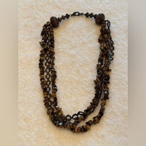 Elegant Tiger’s eye /brass glass Multi-Strand Necklace